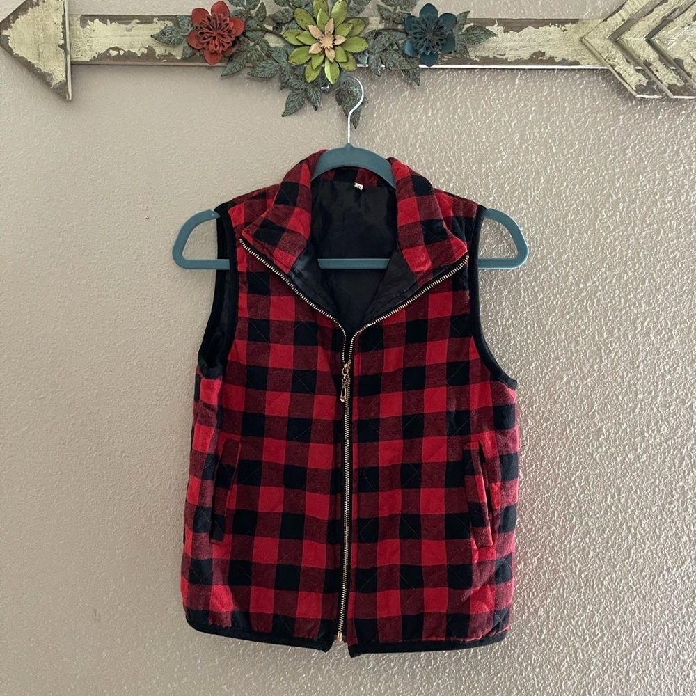 Boutique - quilted puffy Buffalo plaid vest
